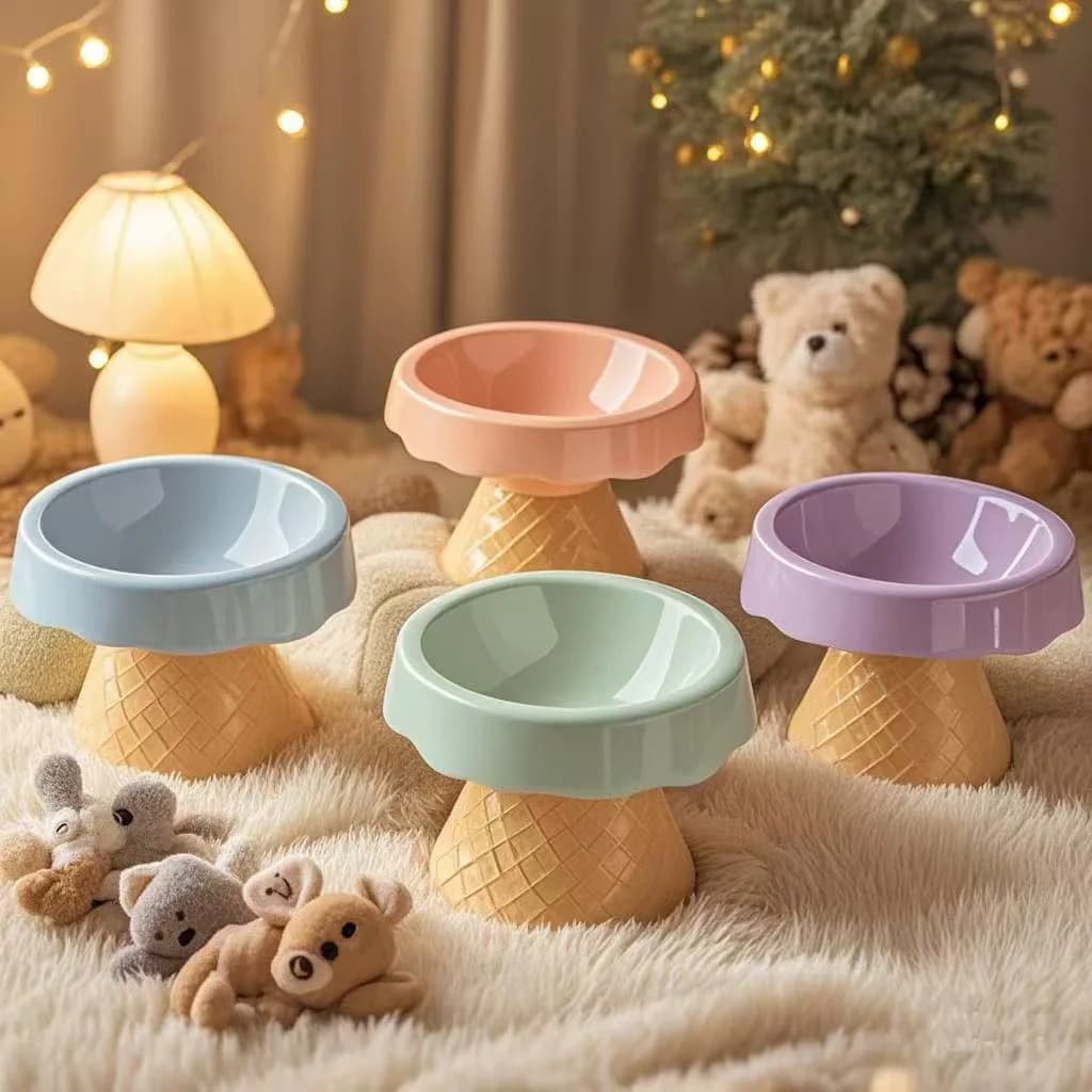 Ciotola per Cani Piccola e Carina, Ciotola per Acqua, Ciotola per Cibo, Design a Fiore/Gelato, Accessorio Universale per Animali Domestici