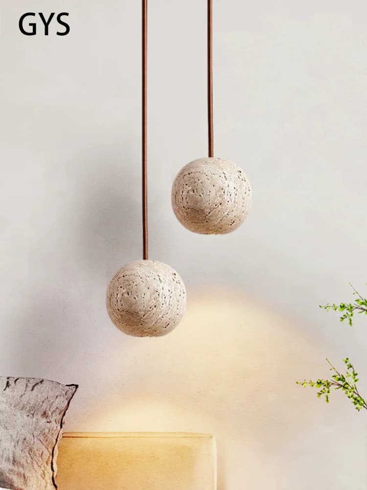 Lampada a sospensione a Led pietra gialla travertino lampadario comodino piccola luce rotonda camera da letto nordica illuminazione creativa della linea di sospensione