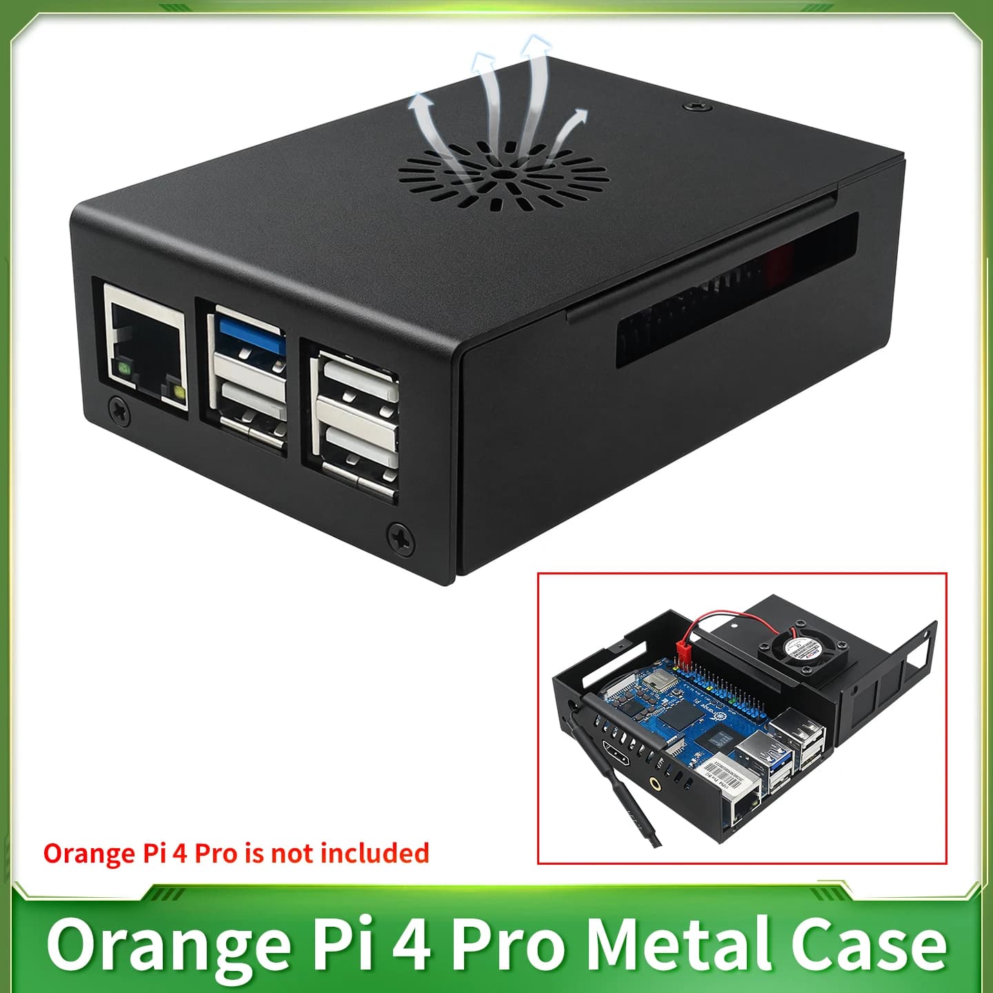 Orange Pi 4 Pro Metal Case Protective Heat Dissipation Shell with Cooling Fan Optional Heatsinks Antenna Power Supply for 4 Pro