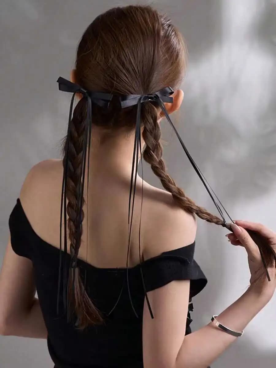 2pcs ballet-style long ribbon bow hair clips for women – fashionable cute accessory ideal for daily wear, school, college, winte