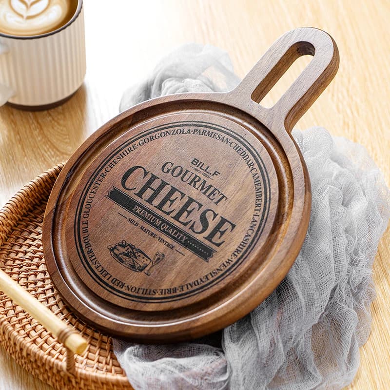 Truly circular fig wood cutter with sink, for kitchen and domestic use, durable, for cheeses and steaks, kitchen tool