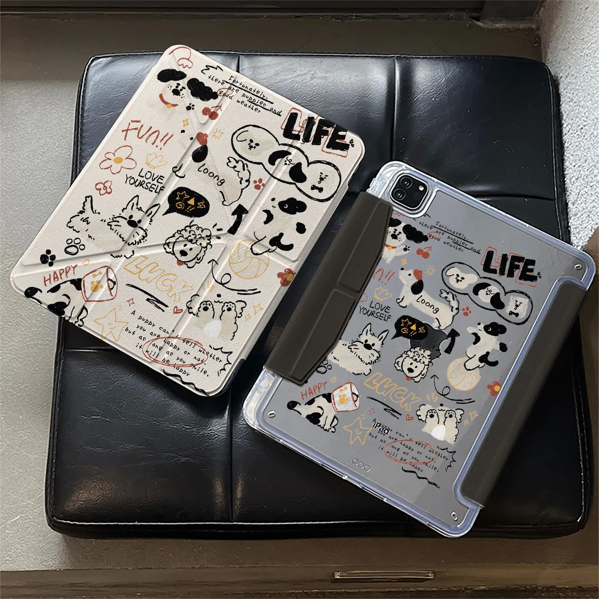 Custodia per iPad con design Graffiti Gatto Cucciolo Bicchiere di Vino per modelli Pro Air M5 M4 M3 M2 18 20 21 22 2 1 11th A16 12.9" 10 9 8 7 6 5 Th Mini 7 6 8.3"