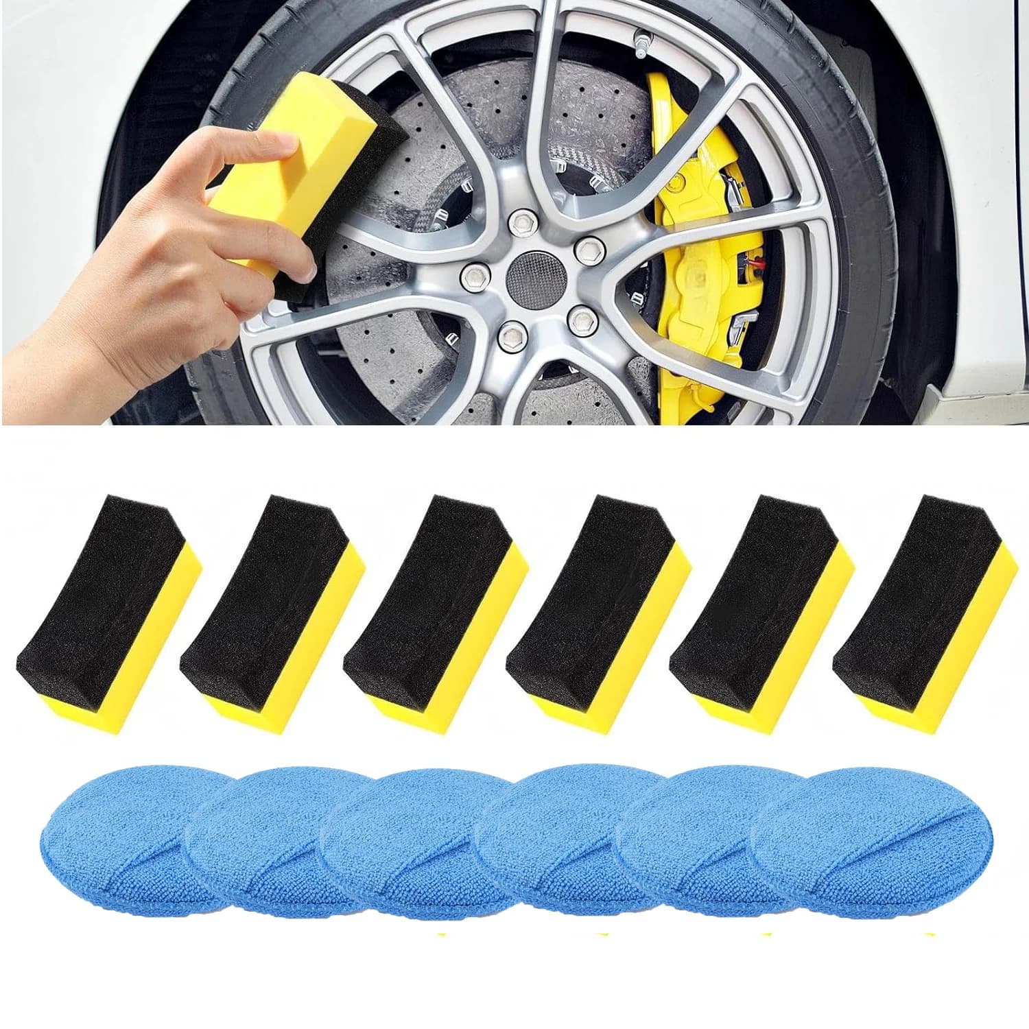 Spugna per Pulizia Auto, Spazzola, Tamponi Applicatori di Cera, Applicatore di Cera per Auto, Tamponi in Schiuma per Lucidatura, Spazzole per Lucidatura Pneumatici, Strumenti
