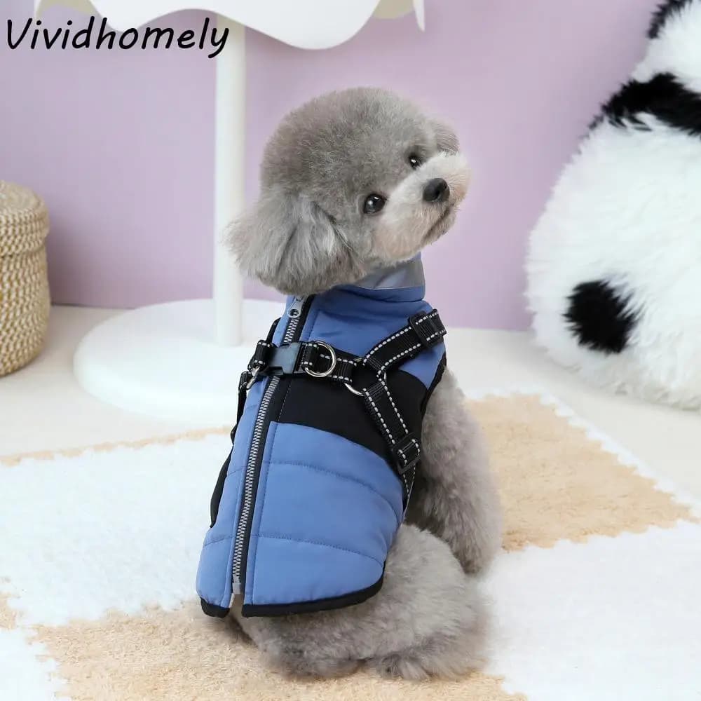 Giacca calda per cani regolabile Cappotto per cani riflettente con cerniera impermeabile Caldo con imbracatura Gilet invernale imbottito per animali domestici Abbigliamento invernale