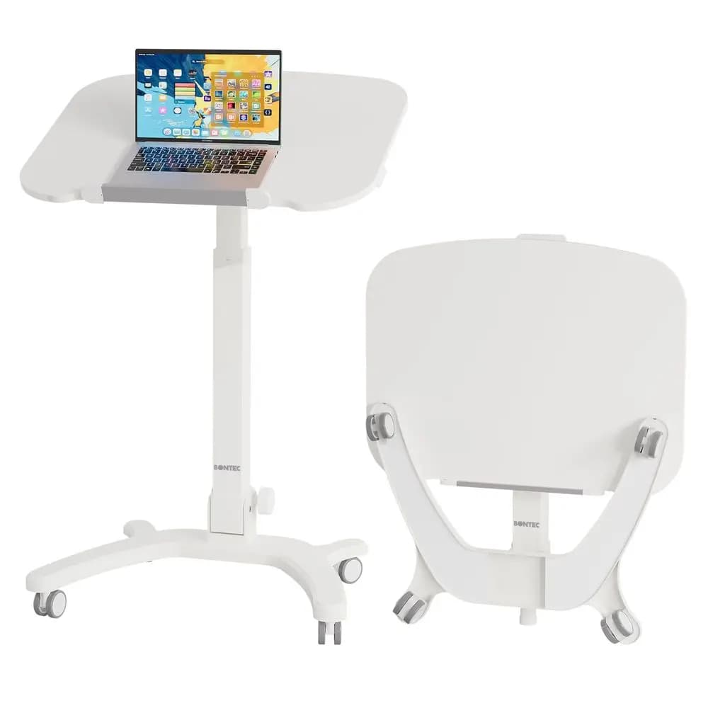 Scrivania Mobile Pieghevole, Scrivania Portatile Regolabile in Altezza con Molla a Gas, Piccola Scrivania per Laptop con Ruote per Casa