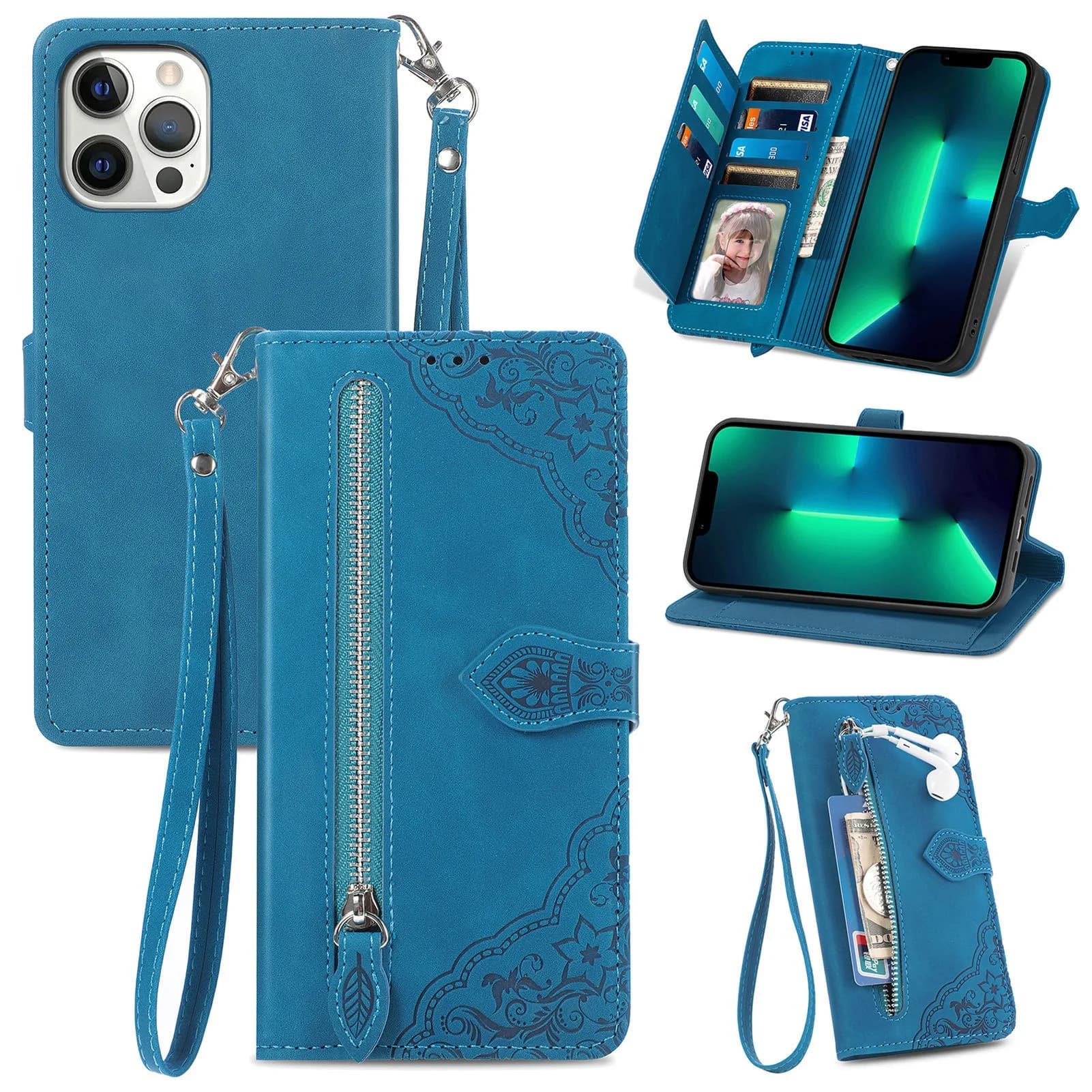 Custodia a portafoglio in pelle con pizzo floreale per Redmi Note 15 Pro Plus 14 4G 164mm 163mm 13, con laccetto da polso e 7 scomparti
