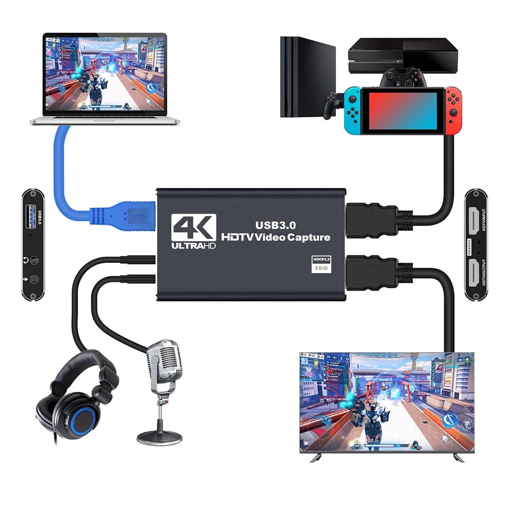 Scheda di acquisizione USB 3.0 4K compatibile HDMI 1080P 60FPS Registratore audio video Grabber Scheda di acquisizione giochi Funziona per PS4/fotocamera/Switch/PC