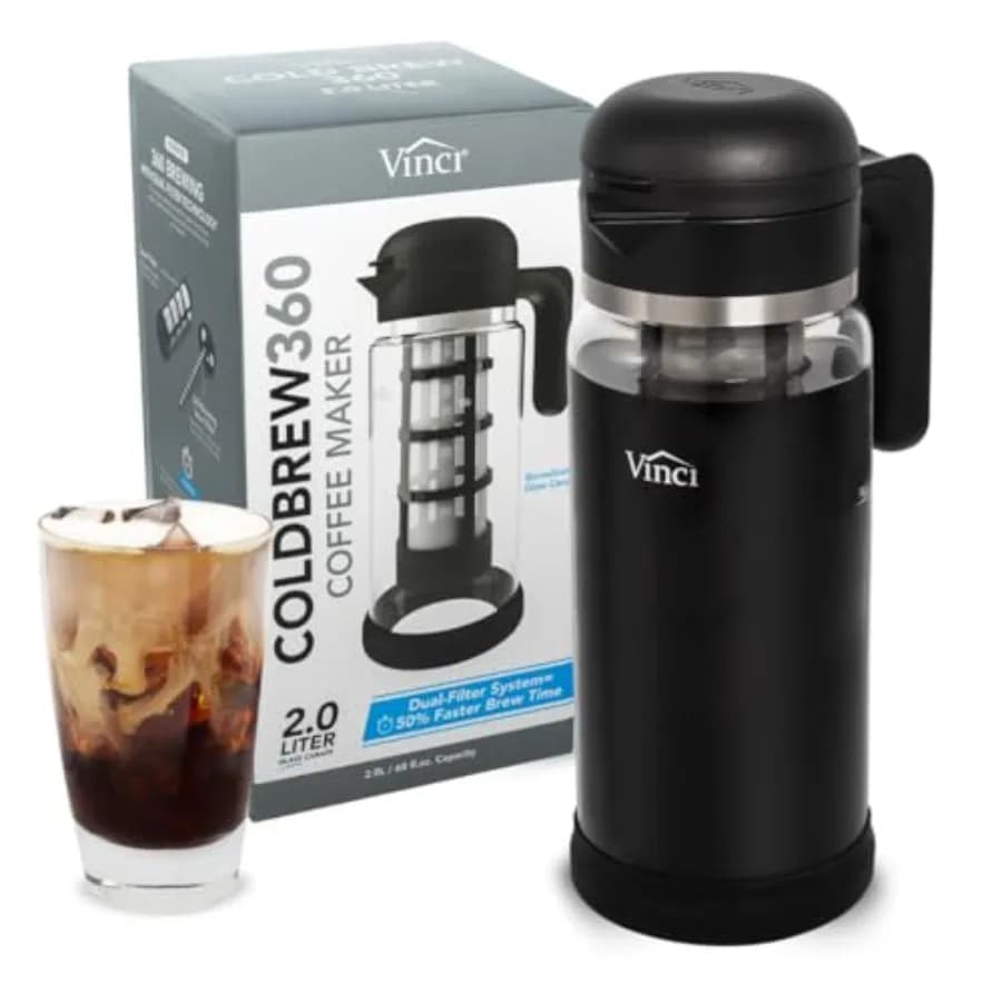 Cold Brew 360, Glass Cold Brew Coffee Maker Featuring Patented Dual Filter 360 Brewing Technology, Cold Brew for Iced Coffee 2.