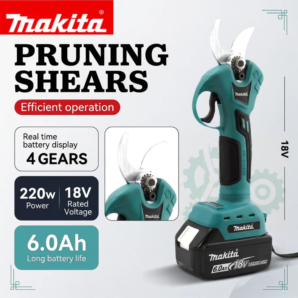 Forbici Elettriche Senza Spazzole Makita 36mm per Potatura, Compatibili con Batteria Makita 18V, Cesoie Elettriche Senza Fili per Alberi da Frutto e Bonsai, Utensili Elettrici