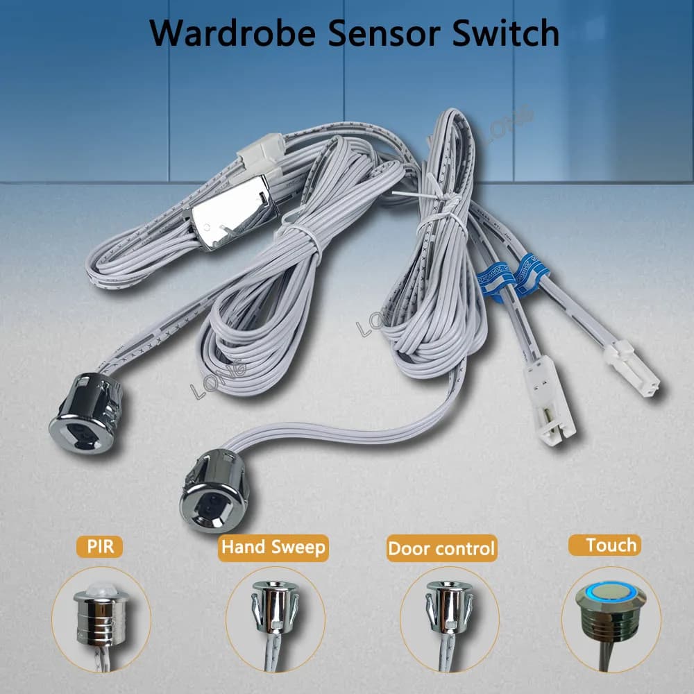 Interruttore Sensore LED DC12V 24V 5A per Armadio, Sensore di Movimento PIR, Controllo Porta a Sfioramento, Sensore Touch per Illuminazione Armadi e Guardaroba
