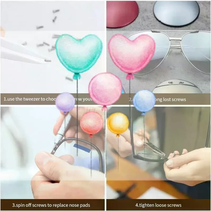 Eyeglasses Sunglass Repair Tool Kits With Screws Nose Pads Ear Hooks Screwdriver Nuts Optical Parts Assorted