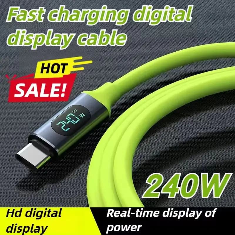 PD240W Liquid Silicon Cable Type C To Type C Fast Charging For iPhone 15 16 17 Digital Display 100W USB Type C Cable For Huawei