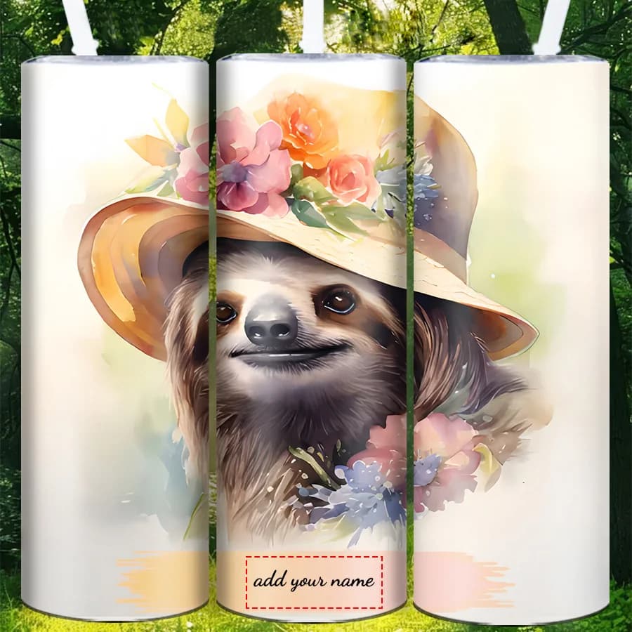 20oz Customized Name Print 3D Sloth Water Bottle with Lid Straw Insulated Drink Coffee Cup Gift For For Friend Home Decoration