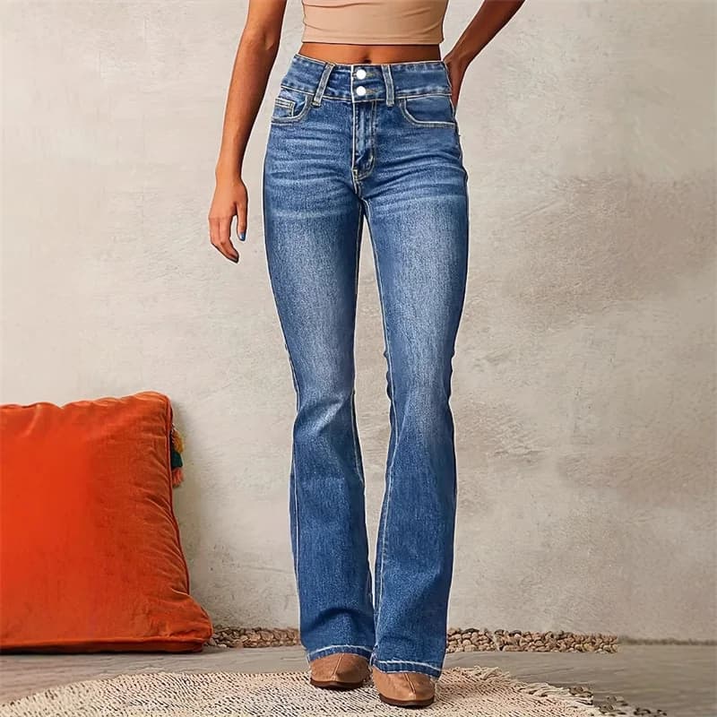 2025 Jeans elasticizzati lavati a vita media vintage da donna Nuovi pantaloni micro svasati Pantaloni casual in denim femminile per pendolari Trend Streetwear