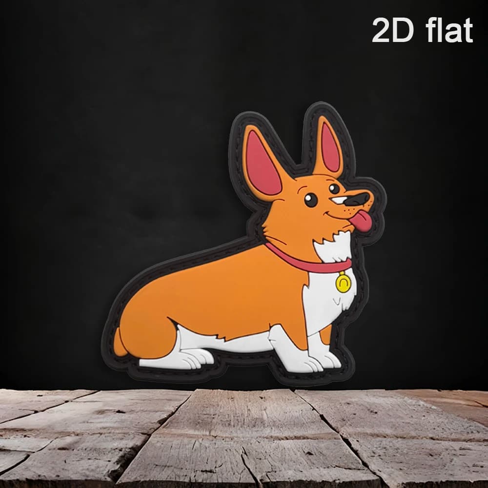Specifications Available: 1Pc/2Pcs/3Pcs 2D Flat Cartoon Corgi with Tongue Sticking Out, Pvc Rubber Velcro Patch with Glow-In-The-Dark Effect, Includes Adhesive Backing, Non-Embossed, Black Edge, Sewn Tightly, Waterproof, Scratch-Resistant, Wear-Resistant, Non-Fading, Suitable for Tactical Vests, Backpacks, Cute Pet Decoration Patches
