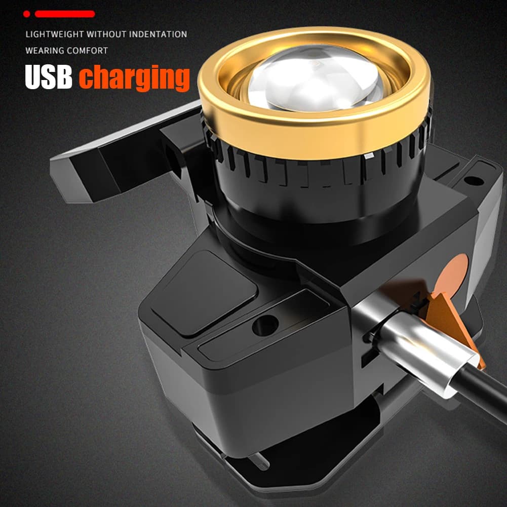 Lampada frontale a LED a mani libere Sensore di movimento Lampada frontale da 650LM Torcia per fari a LED Batteria incorporata Lampada da lavoro ricaricabile USB induttiva