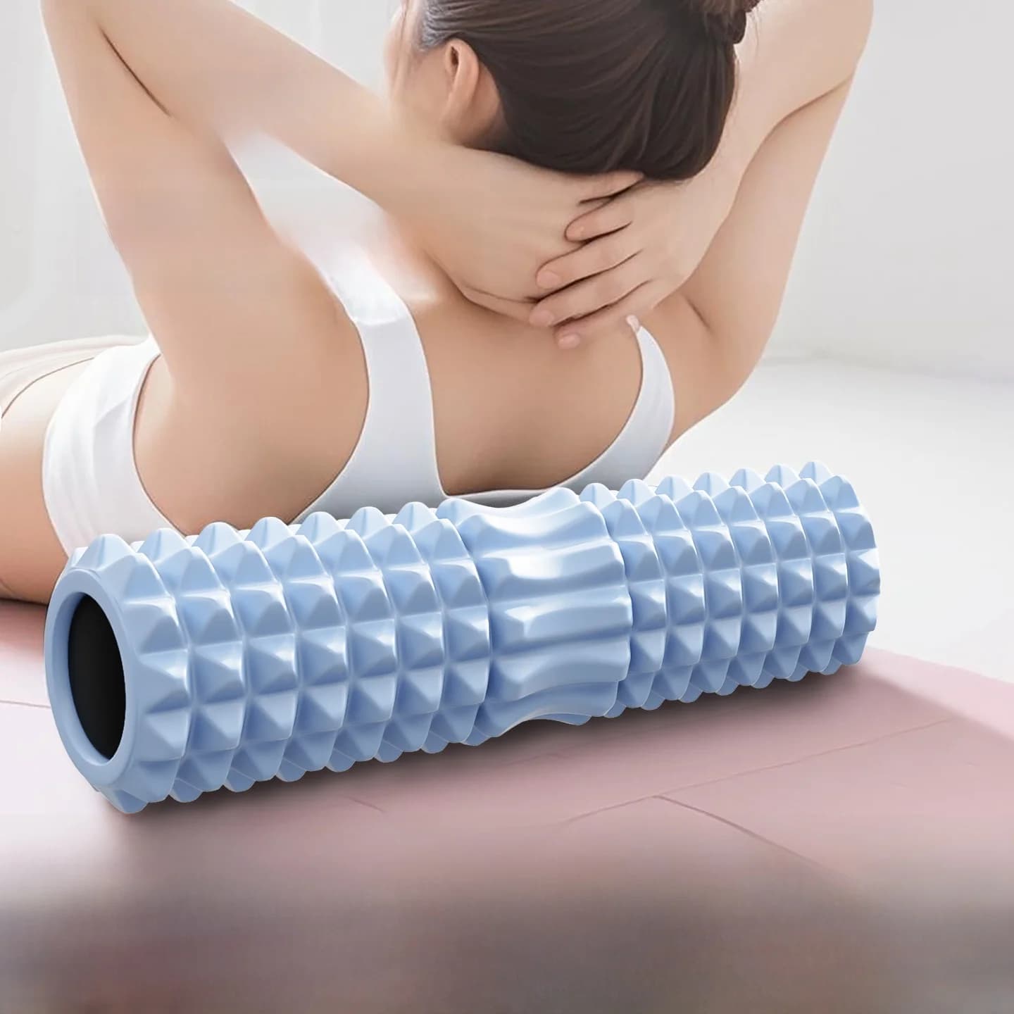 Rullo in schiuma per lo stretching della schiena, ruota yoga, strumento per il massaggio della schiena, per alleviare il dolore alla schiena, attrezzatura per fitness e benessere