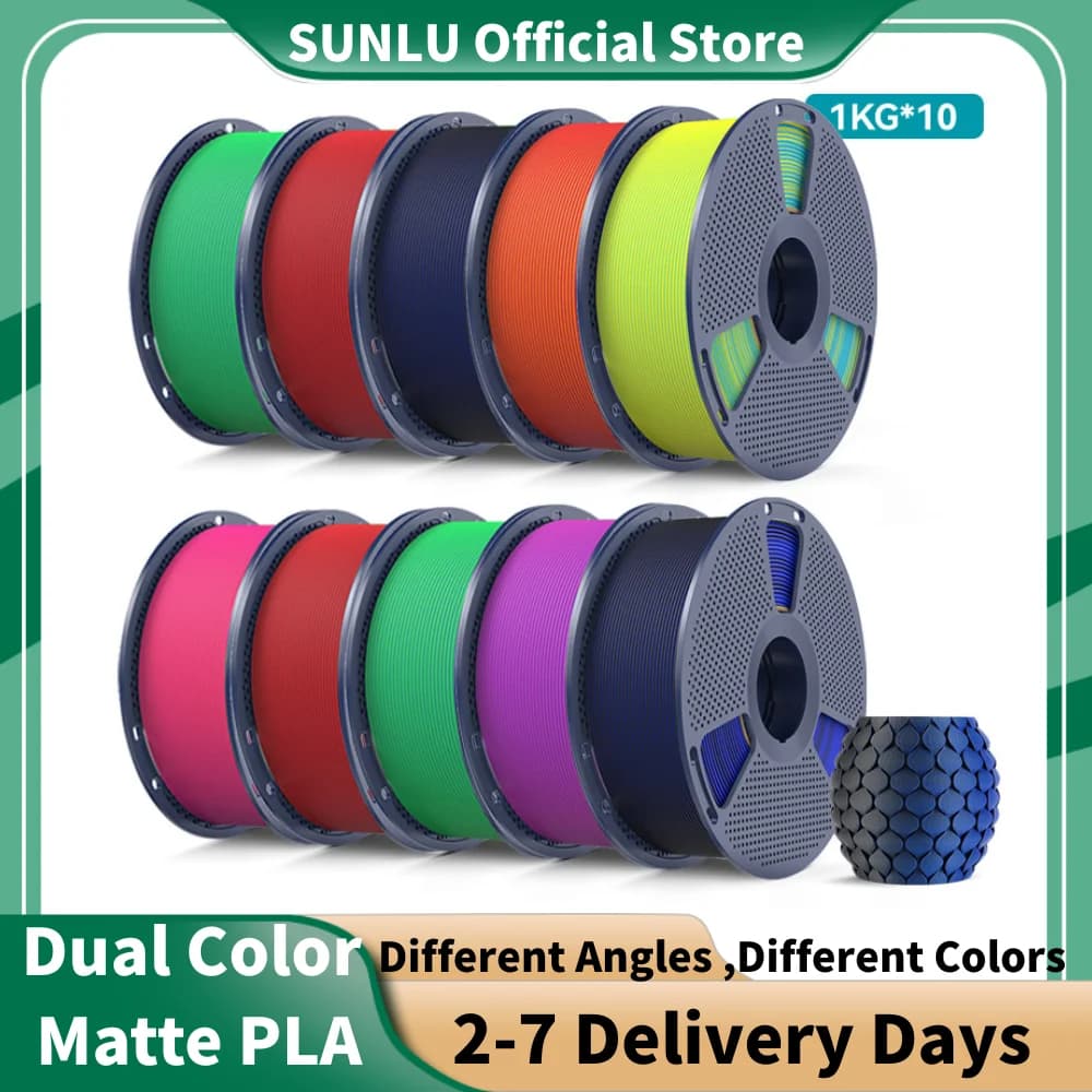 SUNLU 2KG bicolor matte PLA Filament, PLA Filament for matt 3D Printer, High precision 1,75 mm, No glazing, For MK8, Creality Ender3