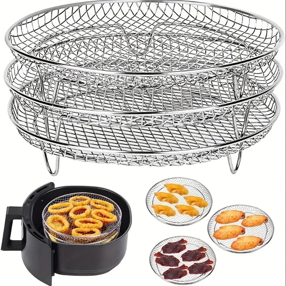 Stainless Steel Air Fryer Accessory, 3pcs/set Air Fryer Rack, Steaming and Grilling Rack, Drying Rack, Stackable Kitchen Grill