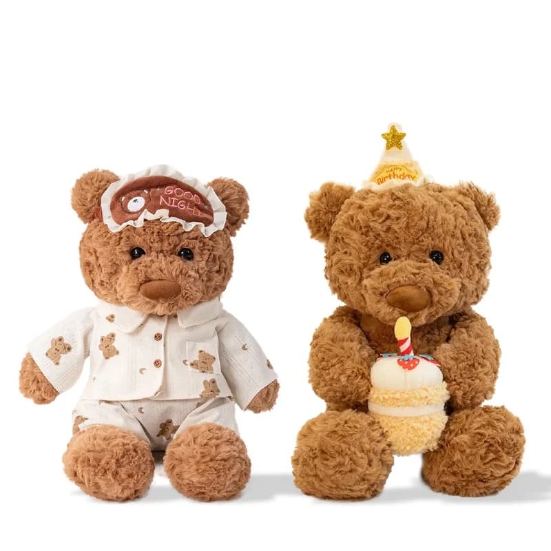 Kawaii Ryan Pigiama Orso e Orso di compleanno Peluche Peluche Morbido Orsetto di peluche con maschera per gli occhi Pigiama e bambola torta Regalo di compleanno per bambini