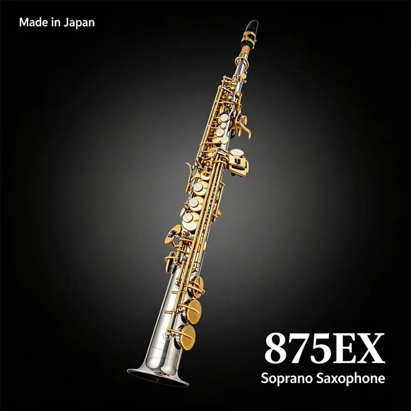 Japan 875EX Bb Soprano Saxophone, Nickel‑Plated Brass Body Gold Keys,B‑Flat Soprano Sax Complete Set with Case & Mouthpiece