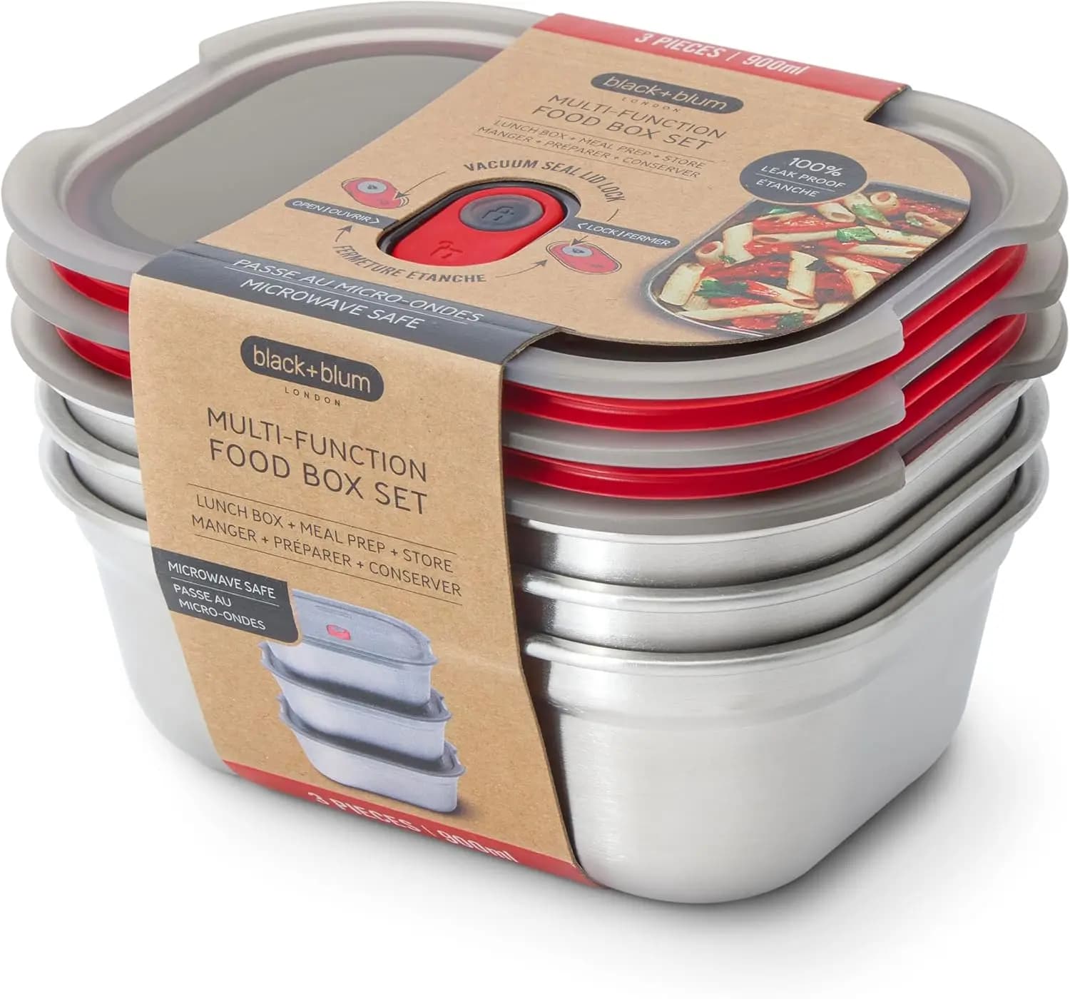 Set di Contenitori per Pranzo in Acciaio Inox Riutilizzabili - Ermetici, Adatti per Microonde e Lavastoviglie, per Picnic e Campeggio