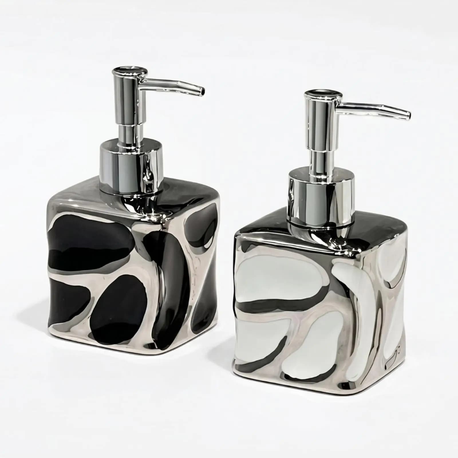 Square Ceramic Dispenser Bottle Textured Lotion Container with Pump Bathroom Countertop Liquid Soap Holder for Sink