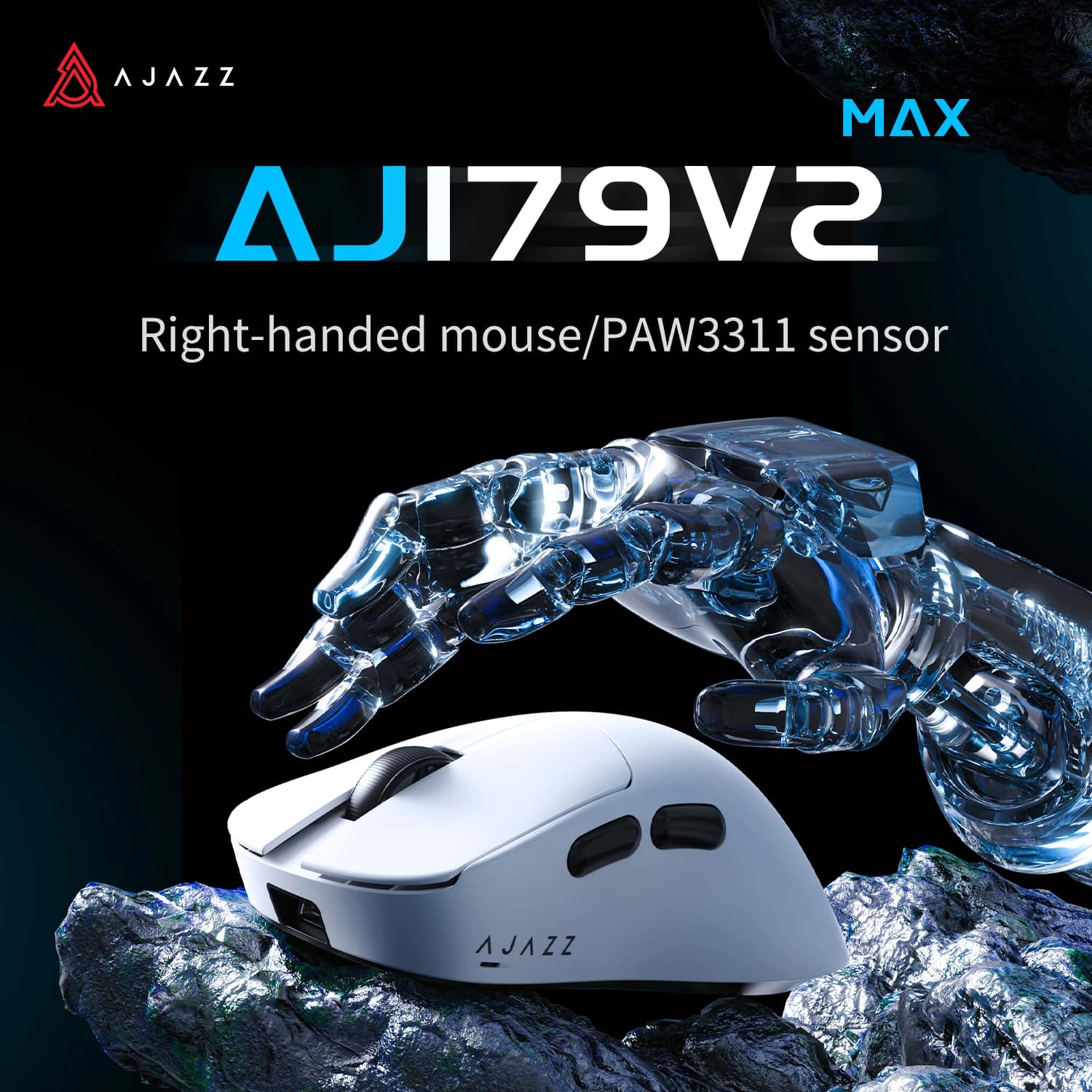 Ajazz AJ179 V2 MAX Right-Handed Wireless Gaming Mouse PAW3311 Sensor Tri Mode Dual 1K Long Endurance Office Mouse DPI12000