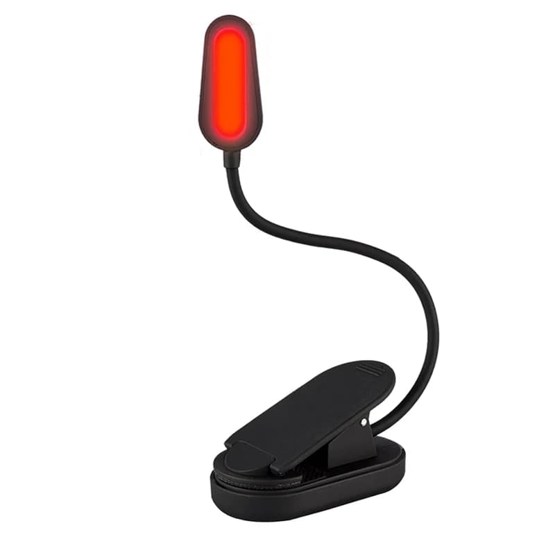 Luce da lettura portatile ricaricabile con clip rossa da 620 nm Nessuna luce blu Cura degli occhi per la luce notturna per alleviare l'emicrania nella buonanotte
