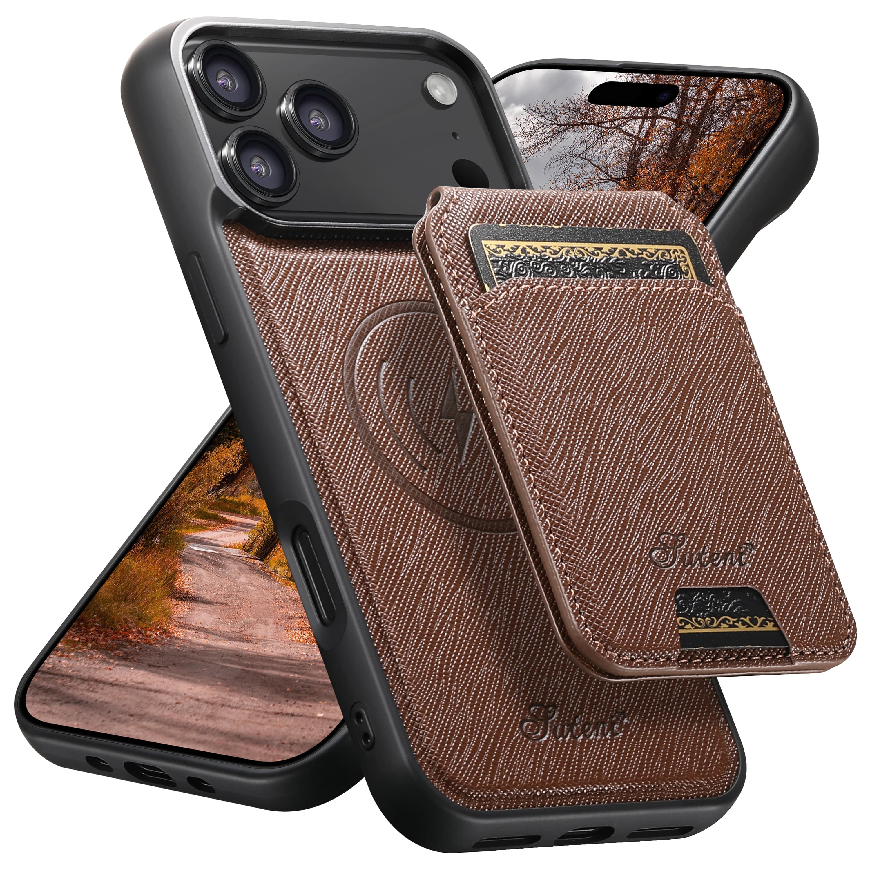 SUTENI Custodia per telefono con ricarica wireless Porta carte magnetica Portafoto Borsa in ecopelle per iPhone 17 Pro Max 16 Plus 15 14 13 12