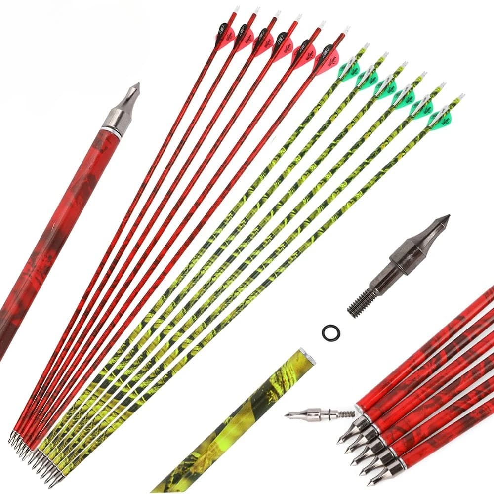 12X 30 "Tiro con l'arco Frecce in carbonio SP500 Vite Punta di freccia Alette Tiro Caccia Arco ricurvo Caccia Bersaglio Pratica