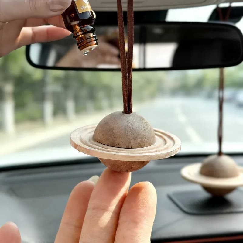 1PCS Black Walnut Planet Fragrance Pendant Car Aromatherapy Essential Oil Wooden Crafts Gift