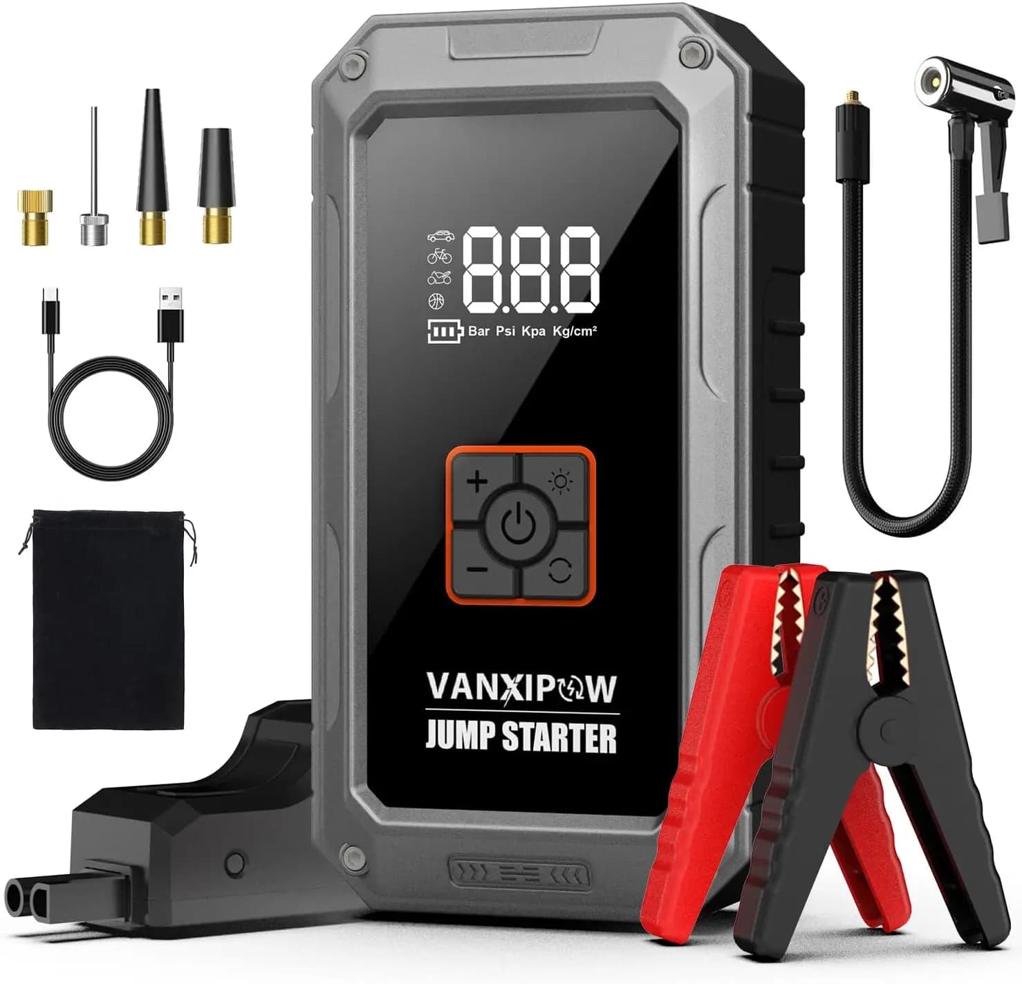 Avviatore di Emergenza per Auto 4500A 150PSI M1 con Compressore d'Aria, Batteria Portatile per Motori a Benzina/Diesel, Display LED e Luce