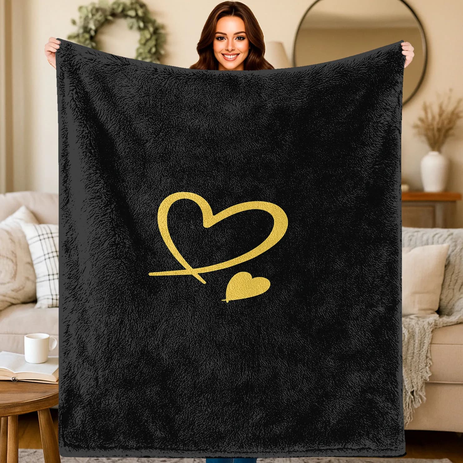 Love symbol, abstract art Flannel printed blanket suitable for all seasons suitable for living room office sofa and travel