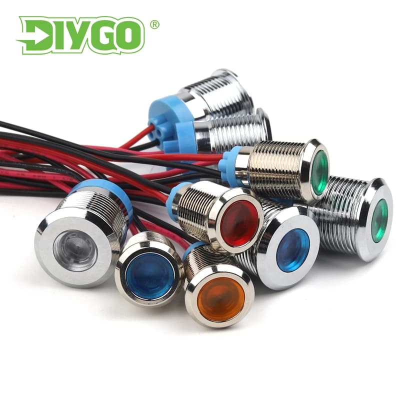 6/8/12/16/19/22mm Indicatore di avvertimento LED in metallo Lampada di segnalazione impermeabile Cavi pilota Interruttore 6V 12V 24V 110V 220V Bianco/Rosso