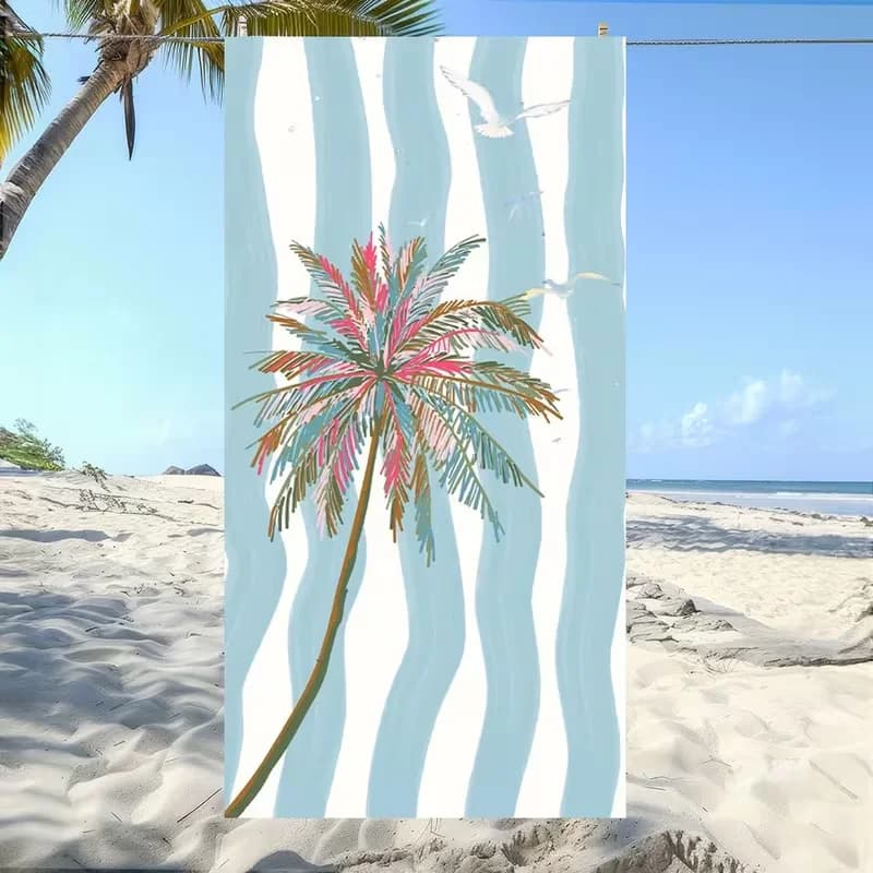 Asciugamano da Spiaggia Colorato con Palme, Stampa Tropicale a Righe Boho, Asciugatura Rapida, Antisabbia, Assorbente per Viaggi Estivi e Vacanze al Mare