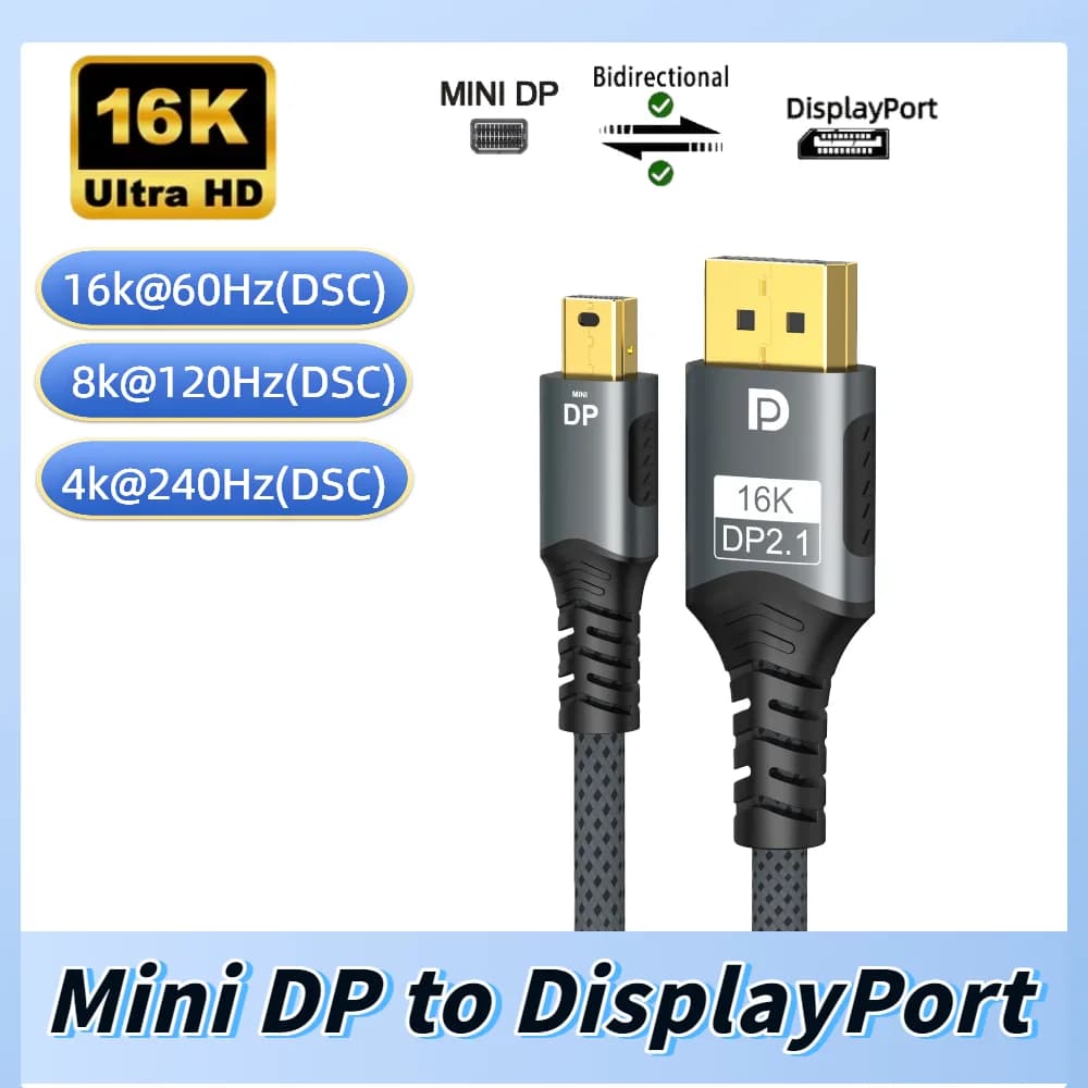 Cavo Mini DisplayPort a DP 16K Cavo di trasmissione a conversione bidirezionale DP2.1 16k@60Hz 8k@120Hz per MacBook Pro Monitor