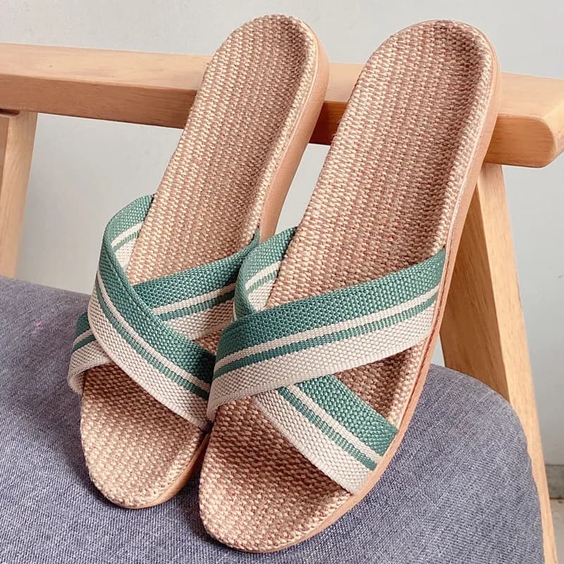 Summer Men Linen Beach Slippers Home Shoes Flip Flops Man Indoor Bathroom Slides Unisex Family Slippers Shower Pantuflas Hombre