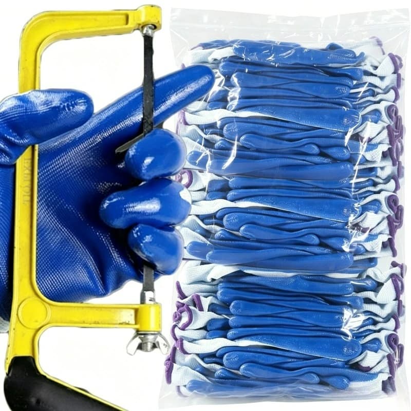 Men Blue Non-slip Thicken Latex Rubber Safety Work Gloves Palm Coated Gloves Mechanic Working Gloves for Garden WorkTools
