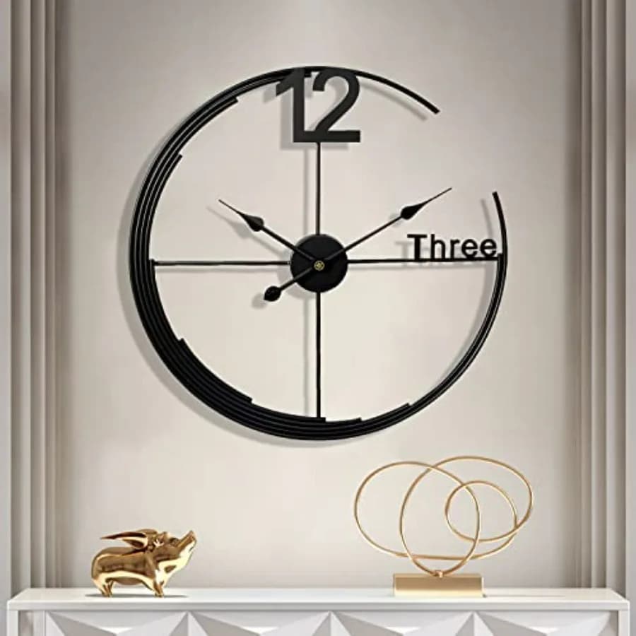 Orologio da parete in metallo silenzioso, moderno, minimalista, rotondo, grande, da 24 pollici, a batteria, per soggiorno, ingresso, cucina, camera da letto