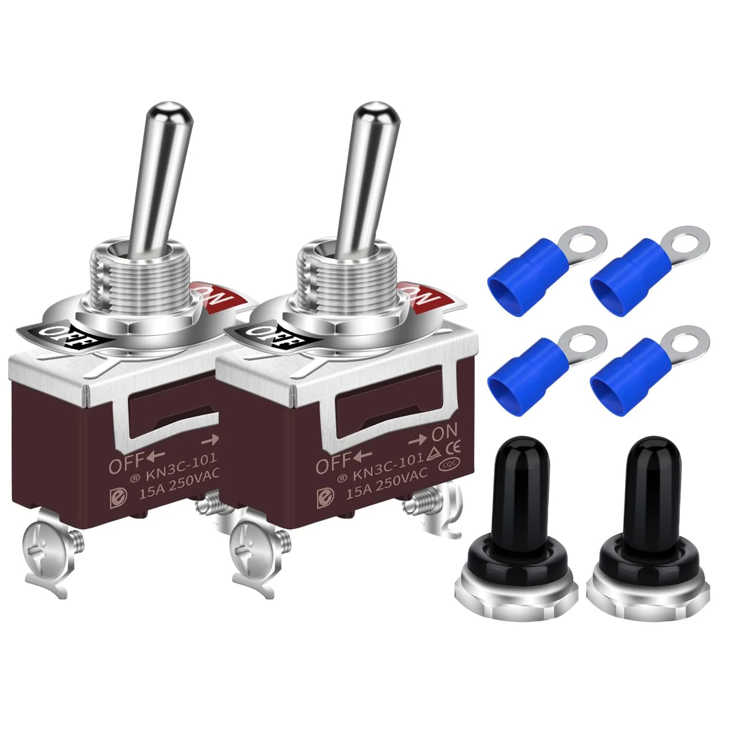2 pcs 12V 30A waterproof ON/OFF 2 pin SPST lever switch with hood and waterproof car terminals