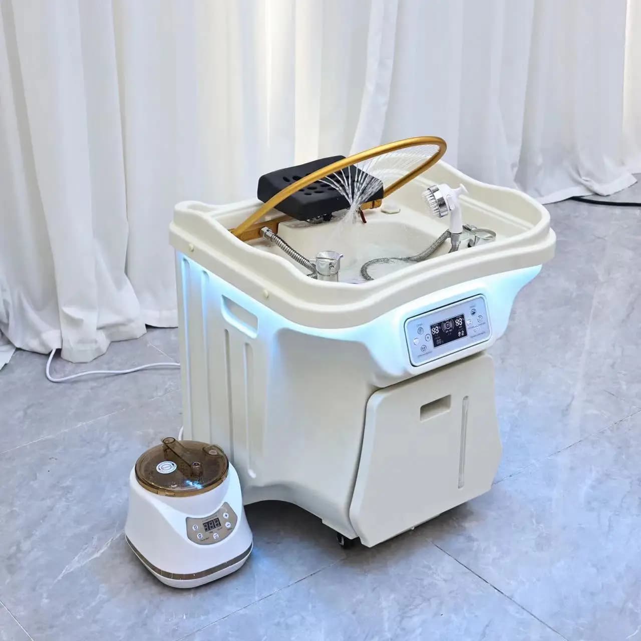 ! Lussuoso Lavabo Portatile Moderno a Cascata per Lavaggio Capelli e Terapia Spa, Senza Impianto Idraulico, con Poggiapiedi Regolabile, in Materiale ABS