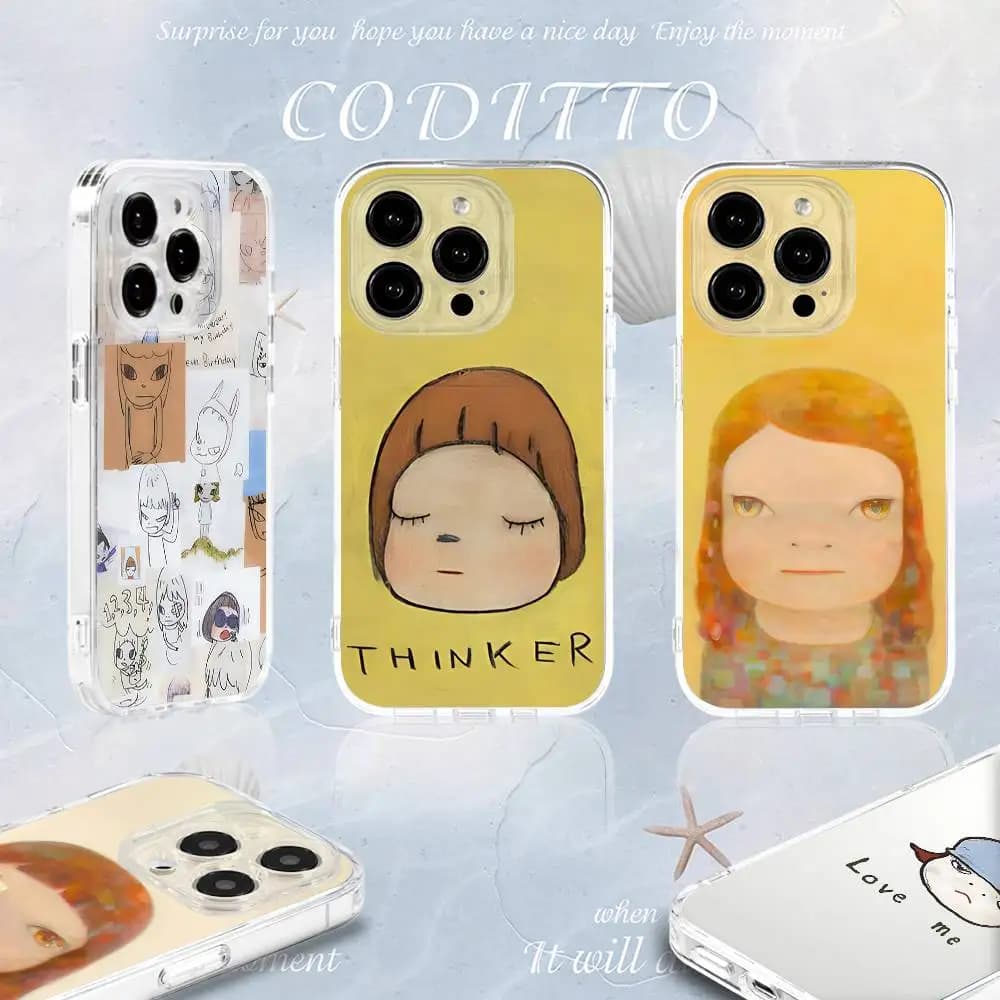 Custodia per telefono Fashion Y-Yoshitomo N-Nara per iPhone 16,15,14,13,12,11 Pro,Max,Plus,X,XS,XR,SE4,E Mini Cover morbida trasparente