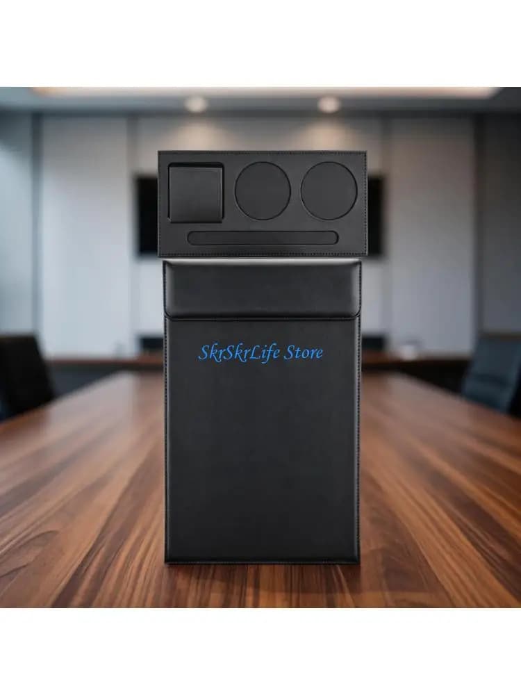 E65E Document Clipboard Set with Pen Slot, Black PU Leather Conference Clipboard File Folder for Reception Files and Meeting