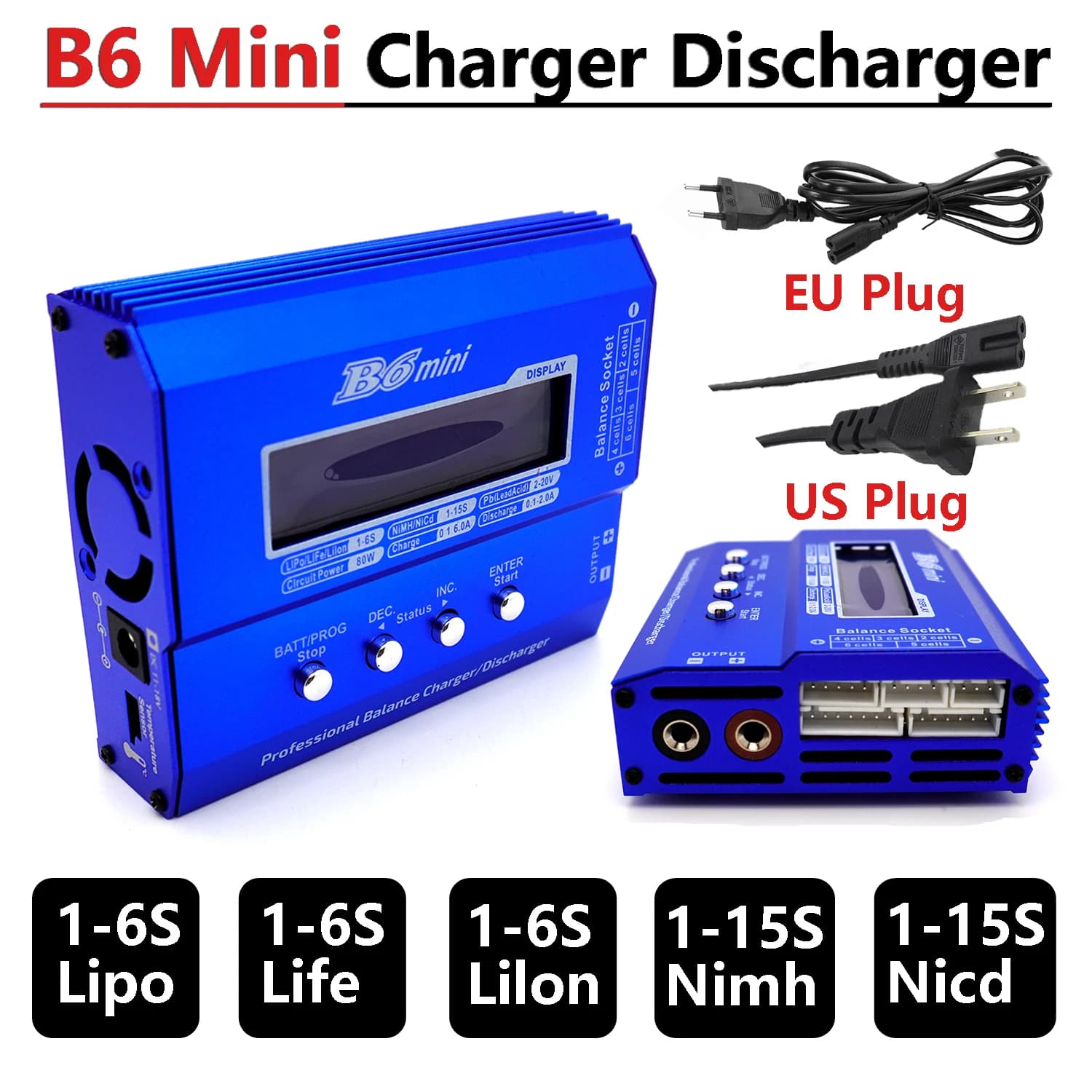 B6 Mini 60W Balance Charger Scaricatore 1-6S Lipo NiMH Nicd LiHV NiCd PB Caricabatteria per RC PFV Drone Aereo Elicottero Auto