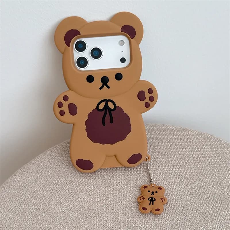 Soft Silicone Phone Case 3D Cartoon Bear for iPhone 17 Air 16e 15 13 14 12 11 Pro Max Mini XS XR X 7 8 Plus Shock Cover