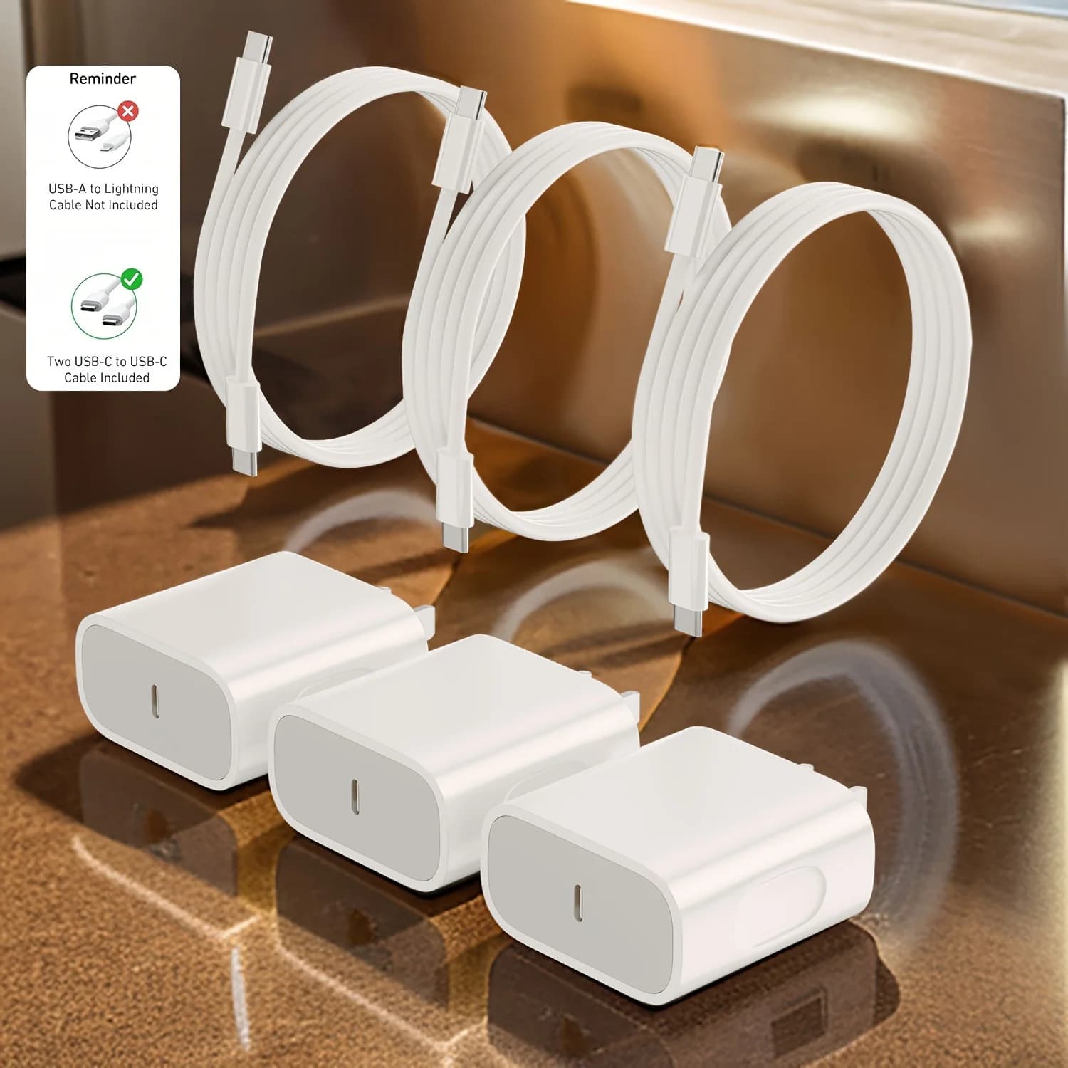 [3 confezioni] Caricabatterie di tipo C, blocco di ricarica super veloce di tipo C da 20 W con cavo di ricarica USB C da 3,3 piedi compatibile con iPhone