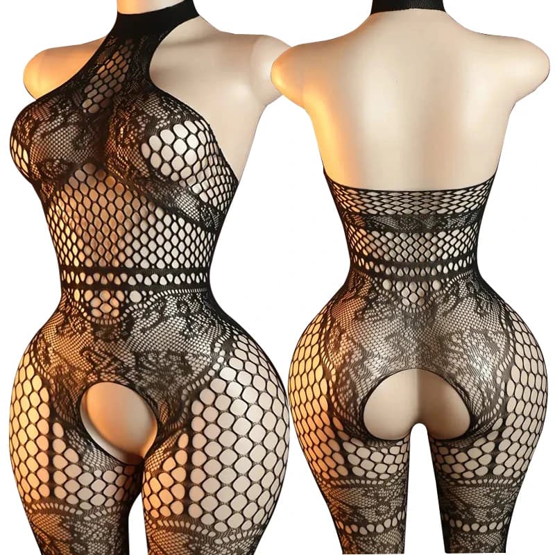 Calze strette sexy per signora Calza a rete per tutto il corpo Collant erotici in un unico pezzo Pizzo porno Vedi attraverso calze con apertura sul cavallo