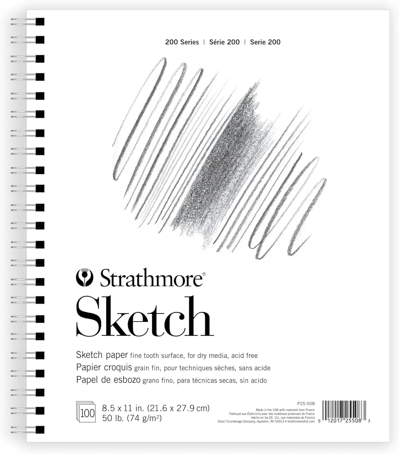 200 Series Sketch Pad, 8.5"x11" Wire Bound, 100 Sheets for Drawing & Sketching