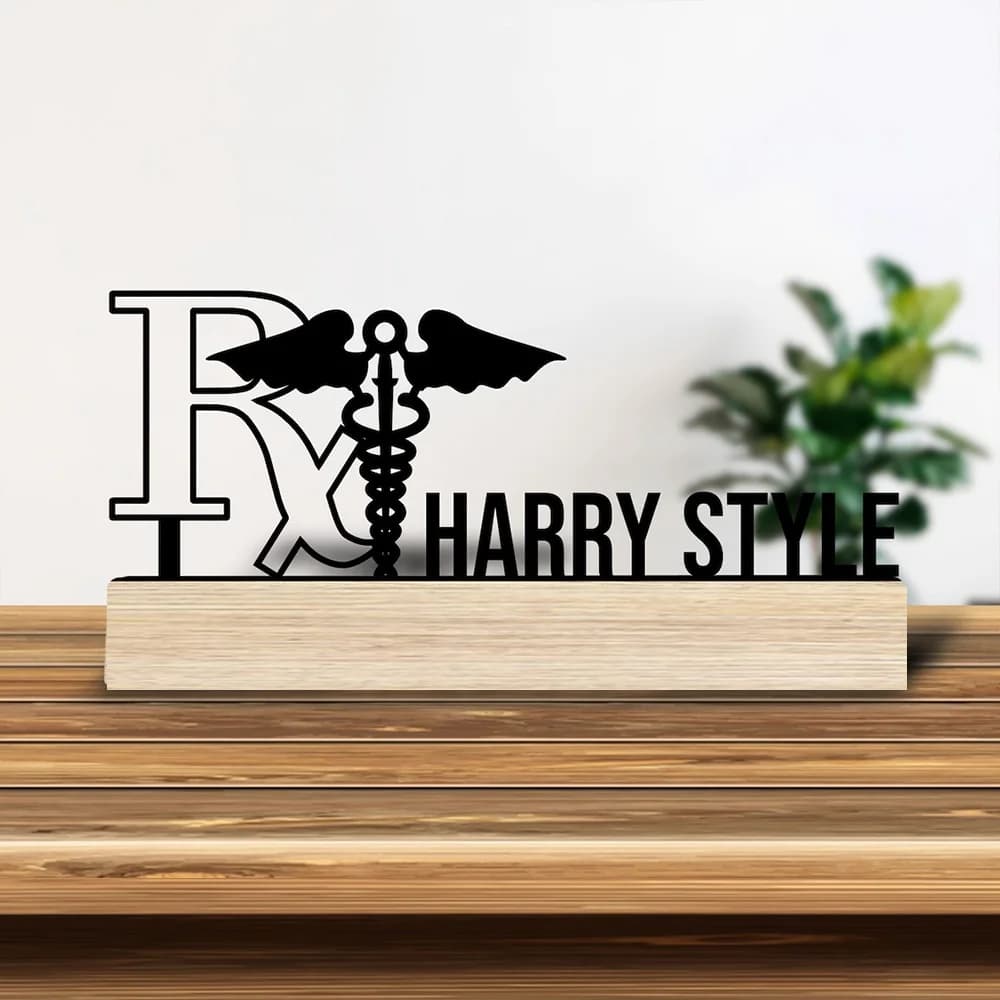 1pc Interesting Desktop Metal Statues Customizable Content With Wooden Base Bar Decoration, Holiday Gifts